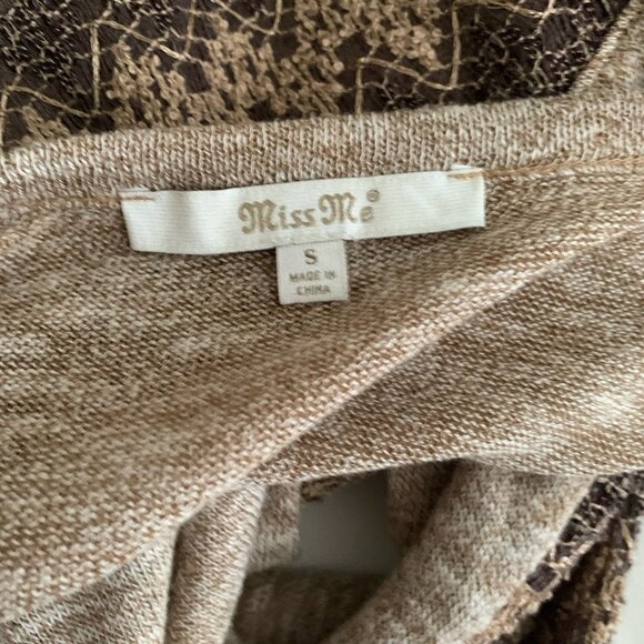 Miss Me Small Mix Knit Sweater Brown 3/4 Sleeve Embellished Studded Sequin - Picture 6 of 6